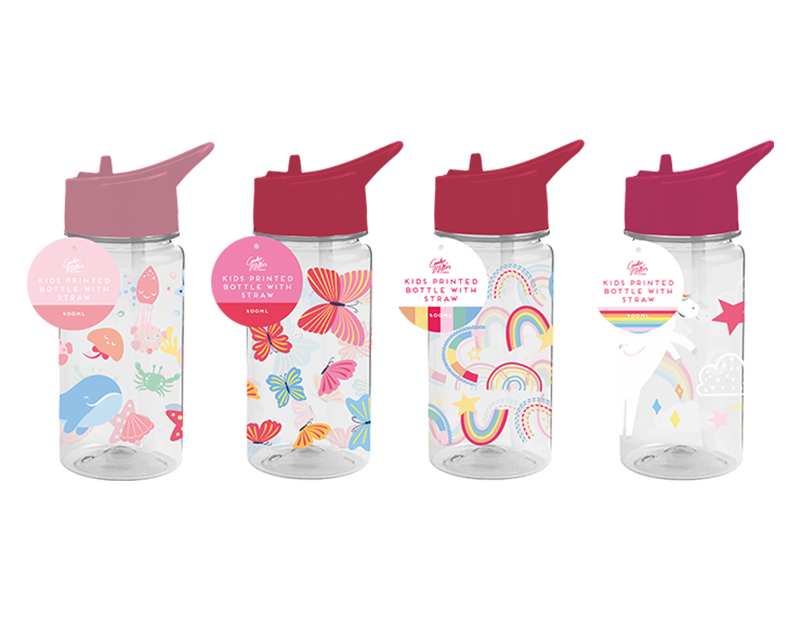 Girls Printed Bottle With Straw 400ml